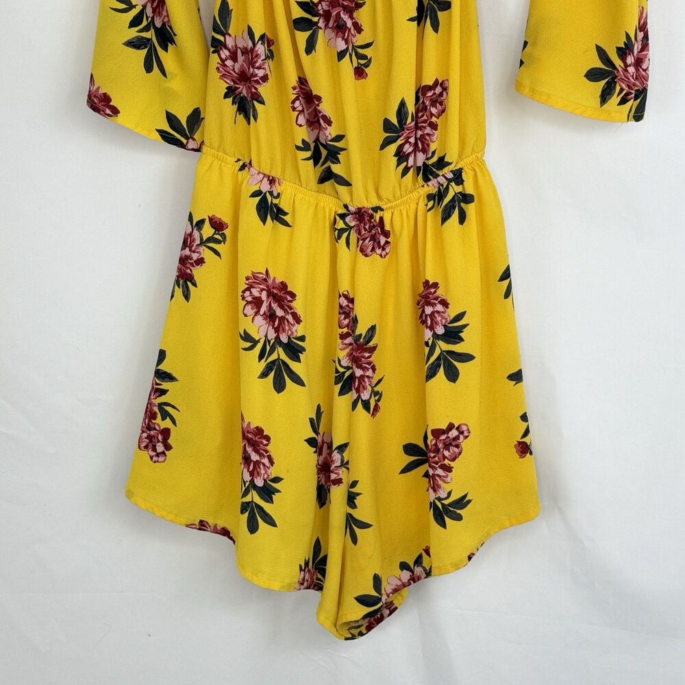 Toxik3‎ Yellow Floral Off The Shoulder Long Sleeve Romper Size XL - Picture 11 of 16